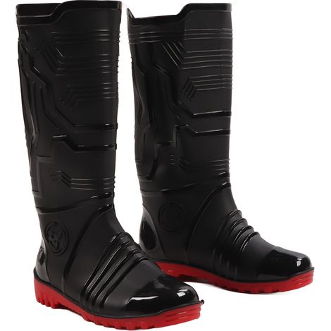 Bottes de pluie homme imperméables respirantes résistantes antidérapantes tige haute avec intérieur doux noir semelle rouge pointure 42 (1/5)