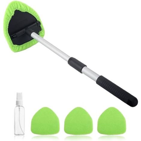 Kit de nettoyage de vitres de voiture, outil de nettoyage extensible multifonctionnel pour pare-brise, essuie-glace intérieur et extérieur amovible avec tête pivotante à 180°, 3 tampons (1/5)