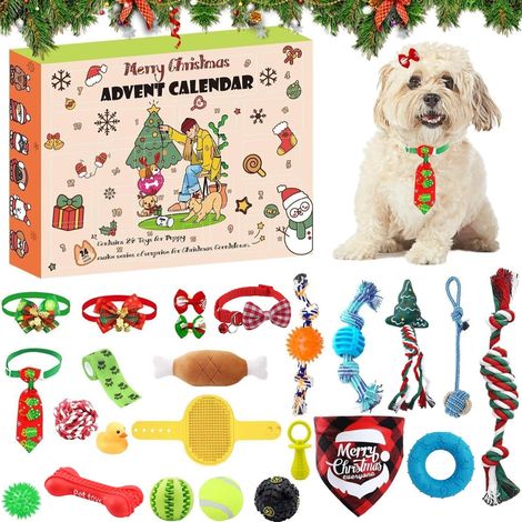Calendrier de l'Avent Chien 2024 avec 24 Jouets, Boules, Plumes et Grelots, Surprises Quotidiennes pour Maîtres de Chiens (1/4)