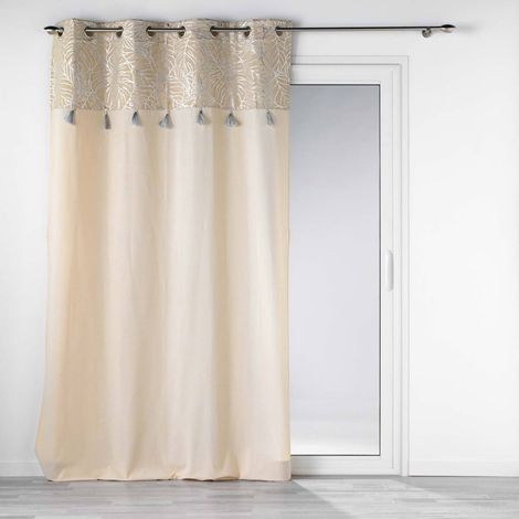 Rideau 140x240 uni top métal pompons Solea argent (1/4)