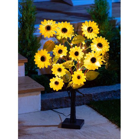 LED Solar Baum mit Sonnenblumen - 60 cm - Gartenleuchte in Blumen Optik