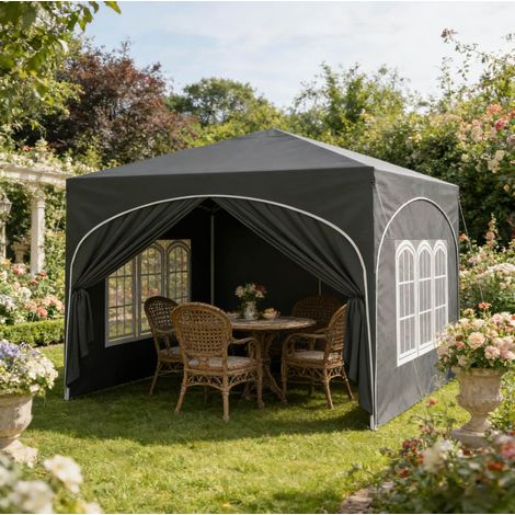 Tonnelle de jardin pliante 300x300 cm grise en tissu Oxford et fer avec protection UV et imperméable (1/5)