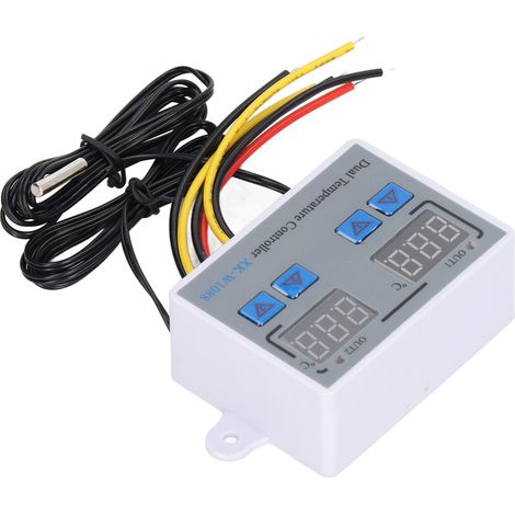 Thermostat à double affichage pour contrôle de la température et de l'humidité, chauffage et refroidissement, avec sonde NTC 10K et alimentation 12V. (1/5)