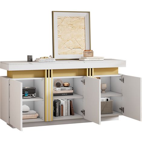 Credenza 140x38x70 cm, 3 Ante, Divisori Regolabili, Design con Cuciture Platino, Mobile Multifunzione, Pannello truciolare, Bianco (1/5)