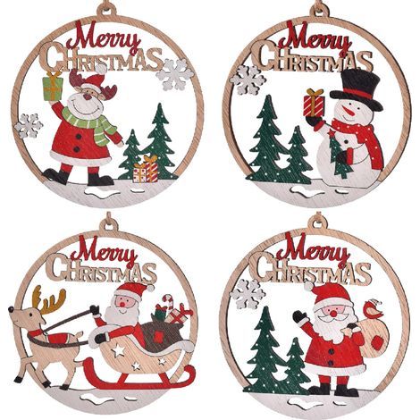 Weihnachtsdekoration – Christbaumschmuck – Vintage-Christbaumschmuck, Christbaumschmuck aus Holz (4er-Set) – 11 x 10,5 cm (1/5)