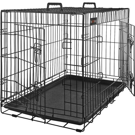 Feandrea – Cage pour chien 122 x 74,5 x 80,5 cm – 2 portes verrouillables – Fer traité anti-rouille – Pliable et facile à transporter