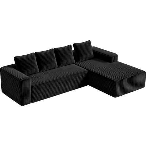 Canapé d'angle Cloud avec méridienne en L, canapé modulable moderne avec assise profonde, canapés rembourrés avec méridienne à droite pour salon et chambre, aucun assemblage requis, noir (tissu velour (1/4)