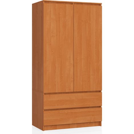 Kleiderschrank AKORD S90 Erle 90 cm 2 Türen 2 Schubladen 4 Ebenen B90 x H180 x T51 cm