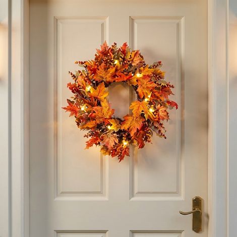 Light Up Maple Leaves Rattan Wreath (1/2)