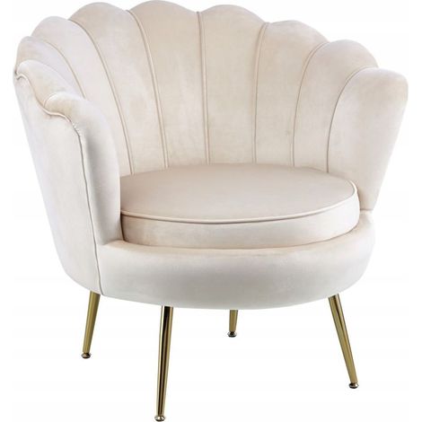FAUTEUIL EN VELOURS BEIGE CLAIR AVEC PIEDS EN MÉTAL DORÉ POUR SALON FURNITEX