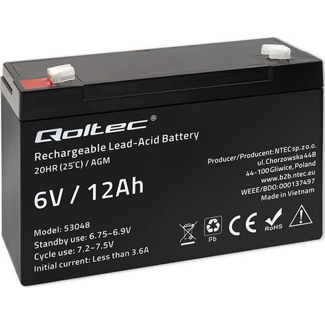 Batería AGM Qoltec  6 V  12 Ah  Sin mantenimiento  Eficiente  Larga vida útil  para SAI, básculas y cajas registradoras (1/5)