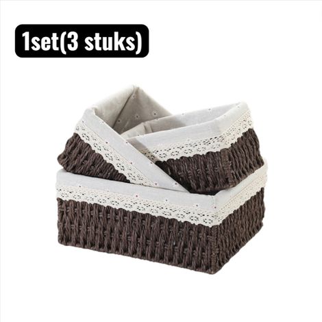 ensemble (3 pièces) - Paniers de rangement - Panier de rangement tressé - Idéal pour télécommande et en-cas - Organisation pratique pour le salon ou la chambre - Avec coussin fleuri - Marron (1/5)