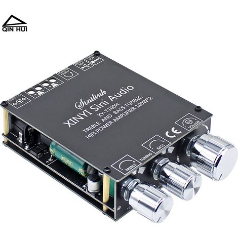 Carte d'amplificateur numérique Bluetooth T100H offrant une qualité sonore HiFi, avec préamplificateur, réglage des hautes et basses fréquences et puissance audio élevée de 2 x 100 W. (1/4)