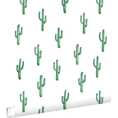 papier peint petit cactus du désert vert émeraude intense  - ESTAhome