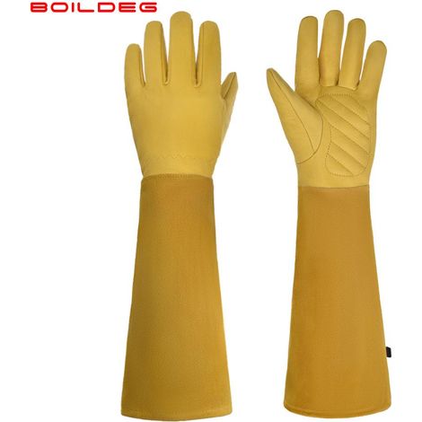 Gants de jardinage longs en cuir de vachette, taille L, pour planter, jardiner, fleurir et tailler, protection renforcée pour le jardinage (1/3)