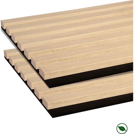 Lot de 2 Panneaux tasseaux bois MDF acoustic décor chêne ivoire sur fond feutrine noir 2600 x 300 x 17 mm 1,56 M2 PEFC 70%