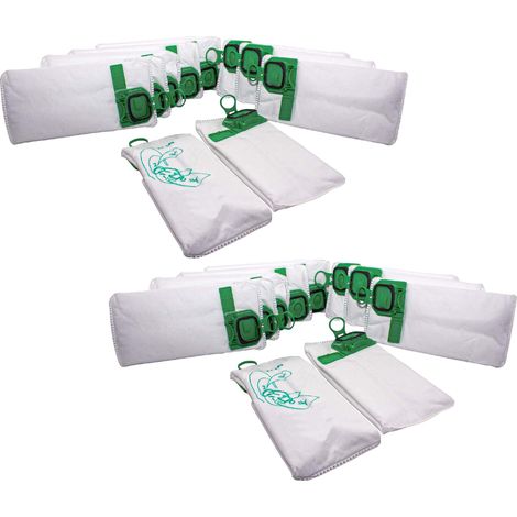 vhbw 20x Bolsa aspiradora reemplaza Vorwerk FP140/150 para aspiradora - vellón micro, 26 cm x 14 cm, blanco / verde