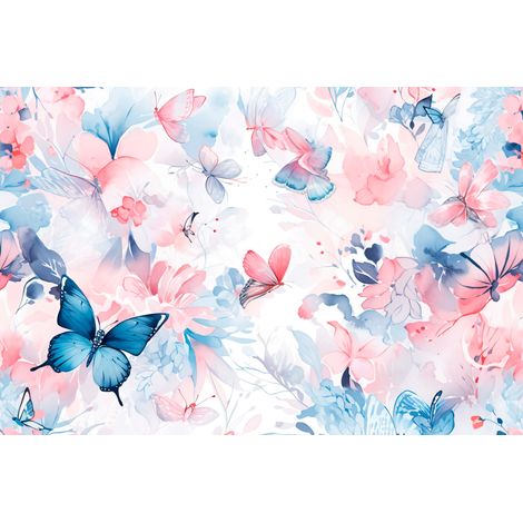 Kinderfototapete Blumen und Schmetterlinge Aquarell DWK437 300x200 (1/5)