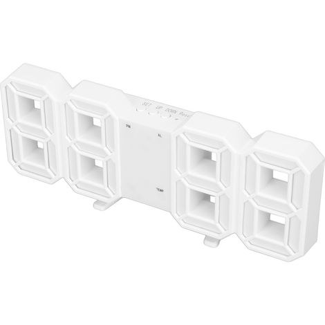 Réveil numérique LED 3D, veilleuse, horloge murale/de bureau en ABS avec affichage de la température, blanc, idéal pour la décoration de la chambre à coucher. (1/5)