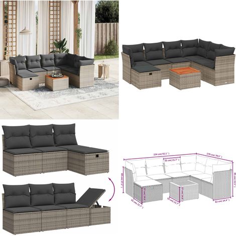 8-tlg. Garten-Sofagarnitur mit Kissen Grau Poly Rattan - Gartensorte - Outdoor Sofa Set - Lounge Möbel - Gartenmöbelset - Rattan Gartenmöbel - Home & Living (1/5)