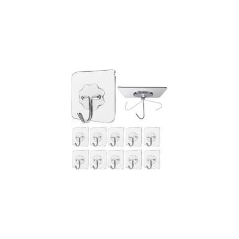 (10 pièces) Crochet adhésif transparent, charge max. 15 kg, pour porte-serviettes muraux, supports de serviettes, porte-serviettes de salle de bain, porte-serviettes de cuisine, etc. - Crezuo (1/4)