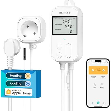 Prise Thermostat Connectée pour Reptile Terrarium, ±0.5°C avec Sonde, Régulateur Chauffage Refroidissement pour Incubateur Serre (1/5)