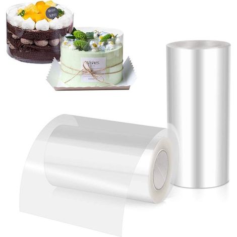Pellicola per bordi di torte, due fogli per confezione, dimensioni rispettivamente 10 cm x 10 m e 15 cm x 10 m.
