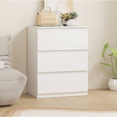 Cómoda de 3 cajones para salón, dormitorio y pasillo, tablero FSC, blanca, REDOM (1/5)