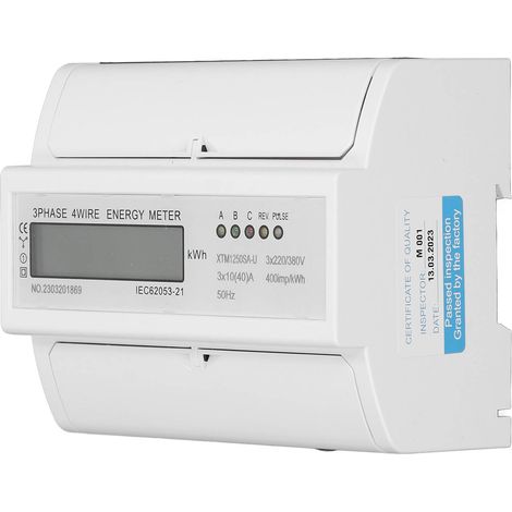 Compteur Électrique Triphasé 4 Fils Écran LCD Testeur Énergie DIN Rail Mesure Courant Tension Puissance 3x220V/380V (1/5)