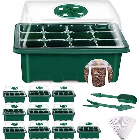 Mini Plant Greenhouse, 10 Pack 120 Cells Indoor Seed Tray with Sturdy Lid and Ventilation (1/5)