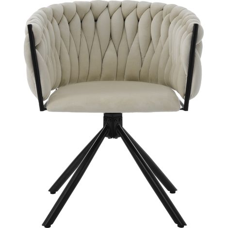Fauteuil pivotant en velours beige, pieds métal, design moderne, idéal salon ou salle à manger