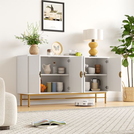 Buffet blanc 160 cm avec 4 portes et pieds dorés (1/5)