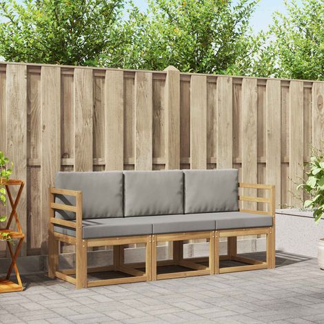 vidaXL Set di divani da esterno 3 pz Bianco e Grigio Chiaro Poliestere