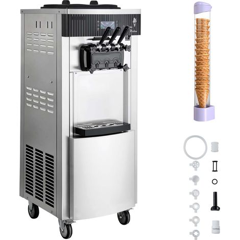 Mophorn Kommerzielle Softeismaschine 2200 W, Freistehendes Modell mit 20-28 L/h Kapazität, 3 Geschmacksoptionen & 2 Behältern (6 L), Vorkühl- und Selbstreinigungsfunktion für Dessertgeschäfte (1/5)