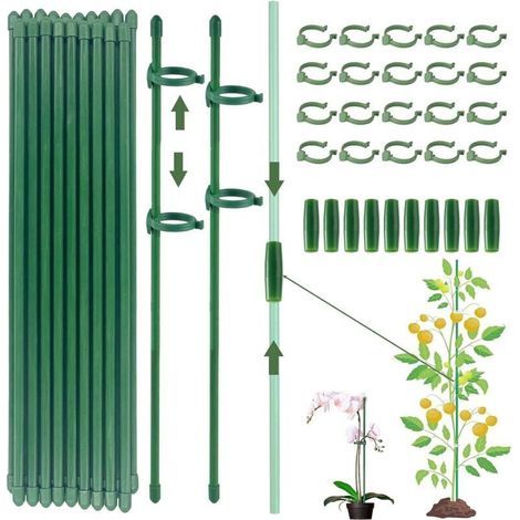 Supporti per piante, 20 unità, per uso interno, 20 clip per steli, 10 tubi di prolunga, clip per piante, supporti per orchidee, supporti per la crescita delle piante (70 unità) (1/4)