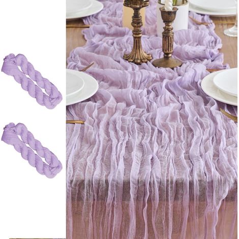 2er Set Tischläufer Gaze Stoff 90x300cm Hellviolett für Hochzeiten & Deko