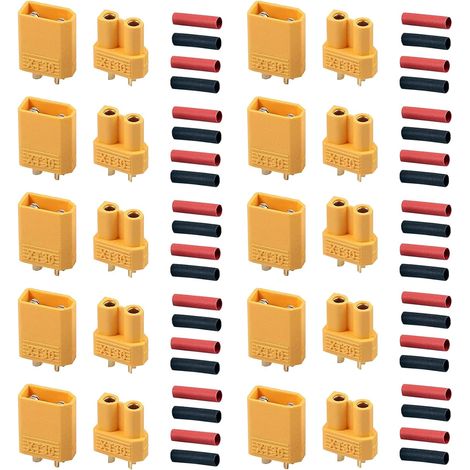 10 Pairs XT30 Bullet Connecteur Plug Male Female avec rétrécissement de la Chaleur pour Batterie de Voiture/Bateau/LiPo RC (1/5)