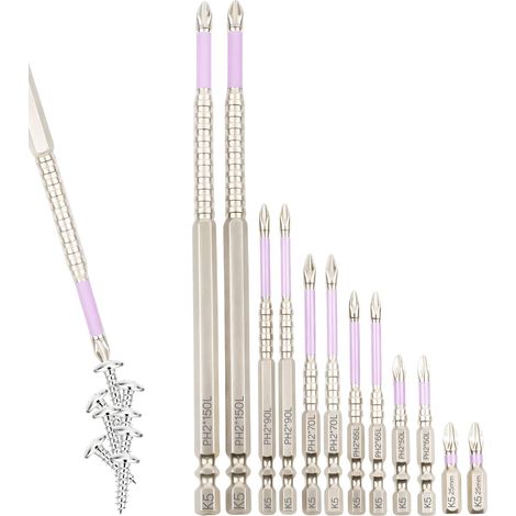 12 Pcs Tournevis Cruciforme Antidérapants K5 2,5-15 cm, Embout Visseuse Aimanté Long pour Mécaniciens Bricoleurs et Electriciens (1/5)