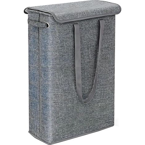 Cesto portabiancheria stretto con coperchio, 45 litri, pieghevole, con maniglia per il trasporto, impermeabile e salvaspazio, ideale per bagno, camera da letto e lavanderia (grigio)