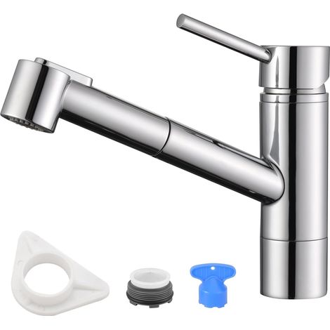 Robinet Cuisine, Mitigeur Cuisine avec Douchette Extractible Rotatif à 360°, avec 2 Modes de Pulvérisation Froid & Chaud Disponible, Acier Inoxydable (1/5)