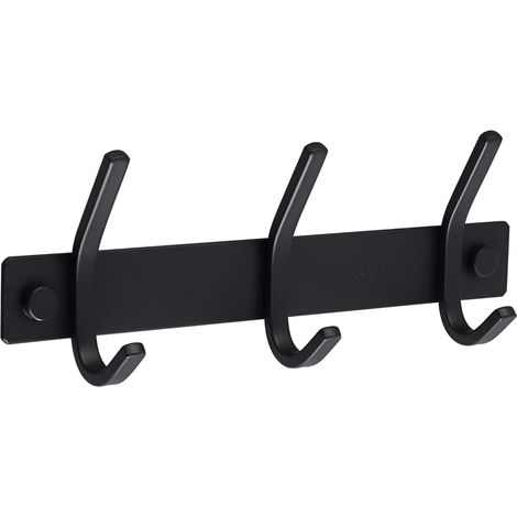 BEBUSINGOTO Toallero de pared para baño y cocina, perchero de pared con 3 ganchos, acabado en acero inoxidable negro mate. (1/5)