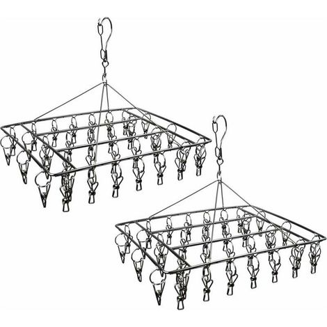 égouttoir à Chaussettes en Acier Inoxydable avec 36 Clips de Suspension à Linge Durable avec Crochet pivotant à 360 ° et Crochet Coupe-Vent pour Chaussettes, Soutien-Gorge, sous-vêtements, (Lot de 2) (1/5)