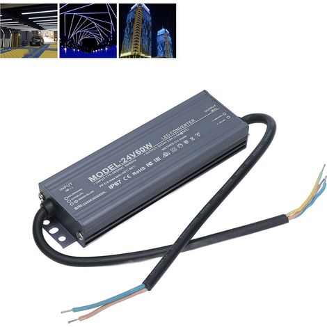 Alimentation LED étanche IP67 60W 24V 2.5A transformateur pour bande lumineuse
