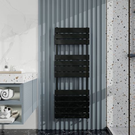 Biubiubath Black Flat Panel Heated Towel Rail Bathroom Radiator 1200x450mm (1/5)