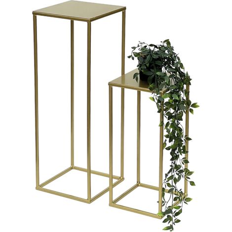 DanDiBo Blumenhocker Metall Gold Eckig 2er Set Blumenständer Beistelltisch 96406 Blumensäule Modern Pflanzenständer Pflanzenhocker
