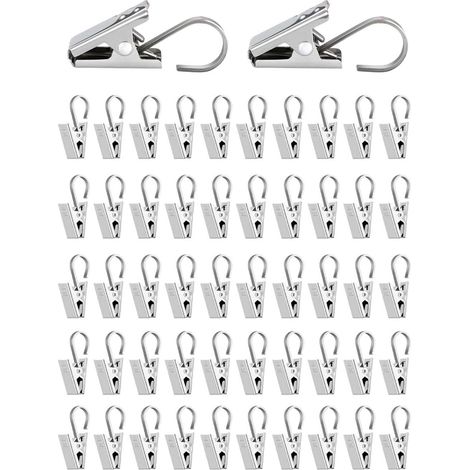 50 Pièces Pinces à Rideaux en Métal, Argent Clips en Acier Inoxydable an Crochets, Crochets Anneaux à Pince pour Draperie, Pince Rideau Douche, Photo, lumières (1/5)