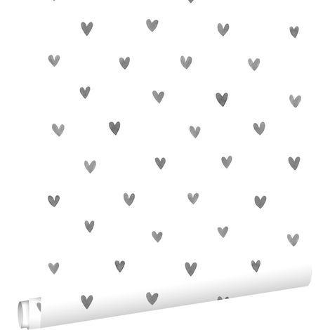 papier peint coeurs noir et blanc - ESTAhome (1/5)