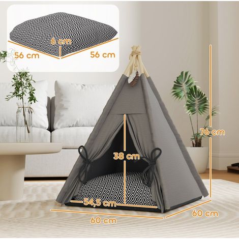 Tipi pour animaux avec coussin amovible lavable, sol antidérapant, 60 x 60 x 76 cm, gris (1/5)