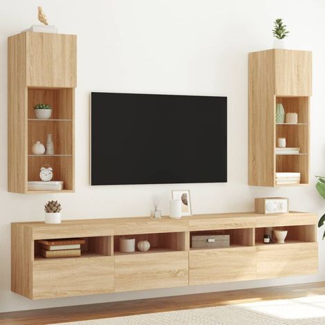 TV-Schränke mit LED-Leuchten 2 Stk. Sonoma-Eiche 30,5x30x90 cm