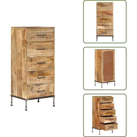 Coffre à tiroirs 45x35x106 cm Bois de manguier massif - Meuble Vintage - Commode Tiroir - Buffet Industriel - Rangement Maison - Bois Massif
